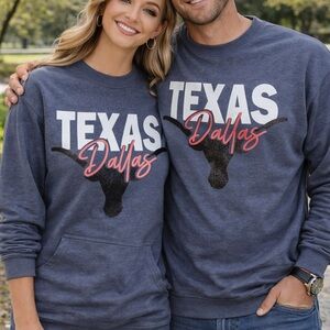 District Texas Dallas Crewneck Sweater - Blue and Pink Graphic